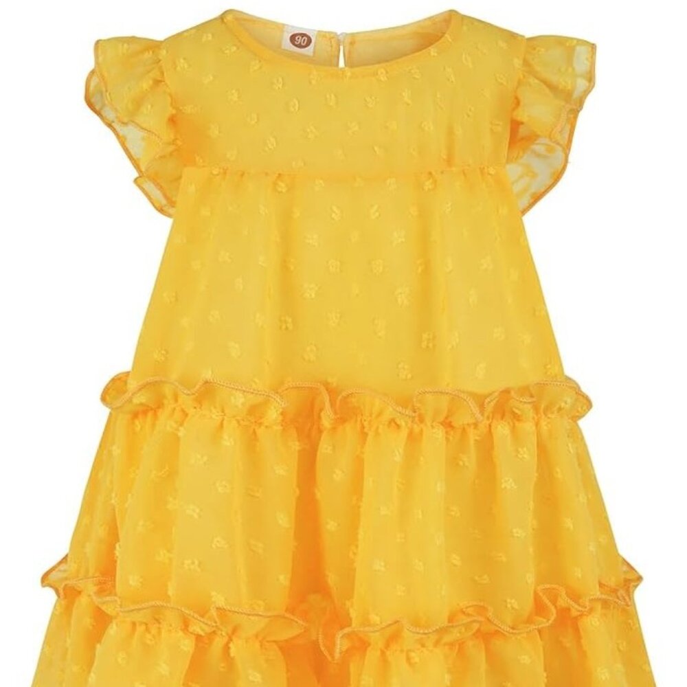 AGQT Toddler Girls  Sleeveless Pleated Ruffle Dress, Yellow, Size 5-6Y